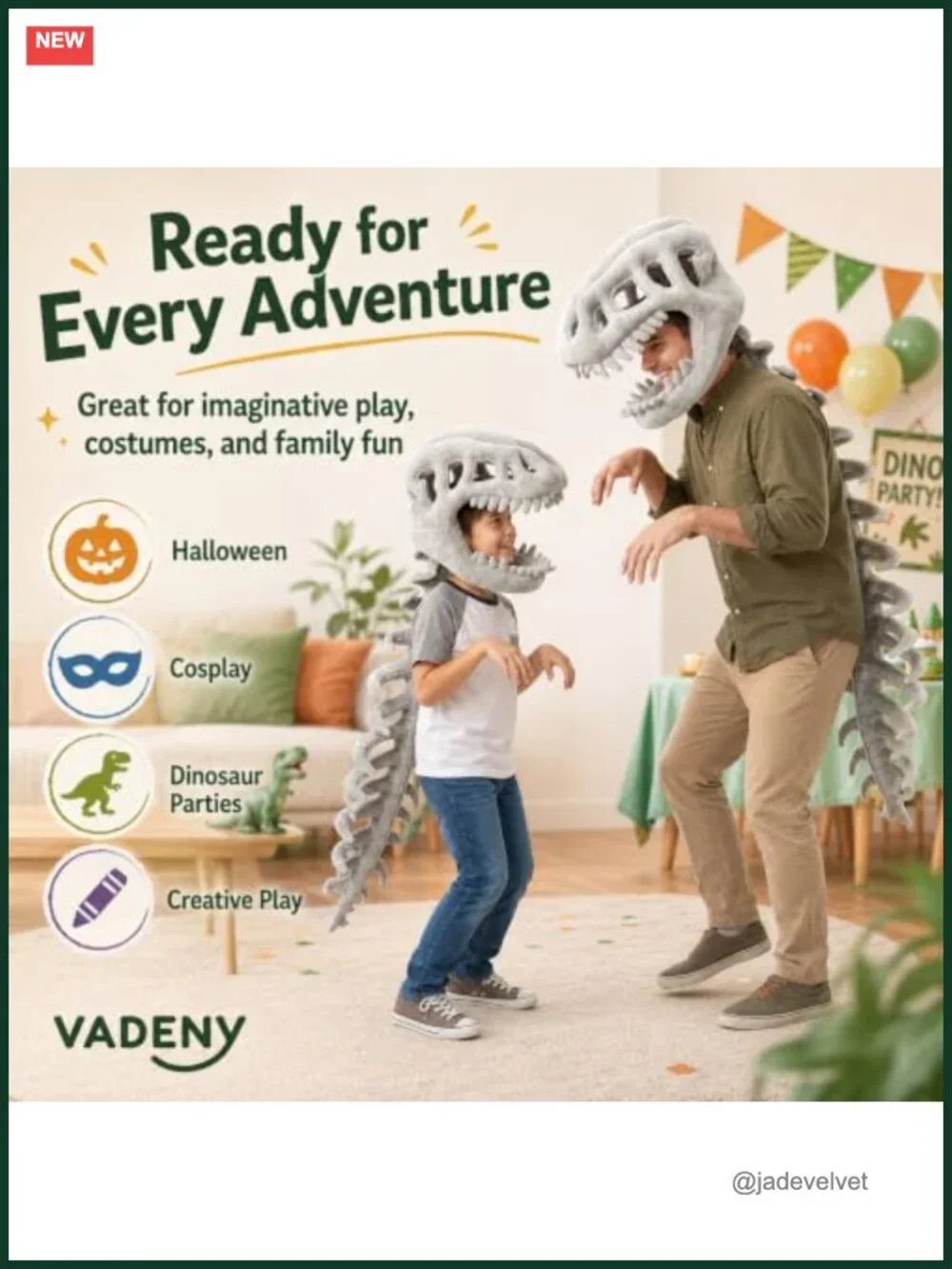 Kids Dinosaur Skeleton Costume Plush Wearable Dino Bone Outfit with Head Spine